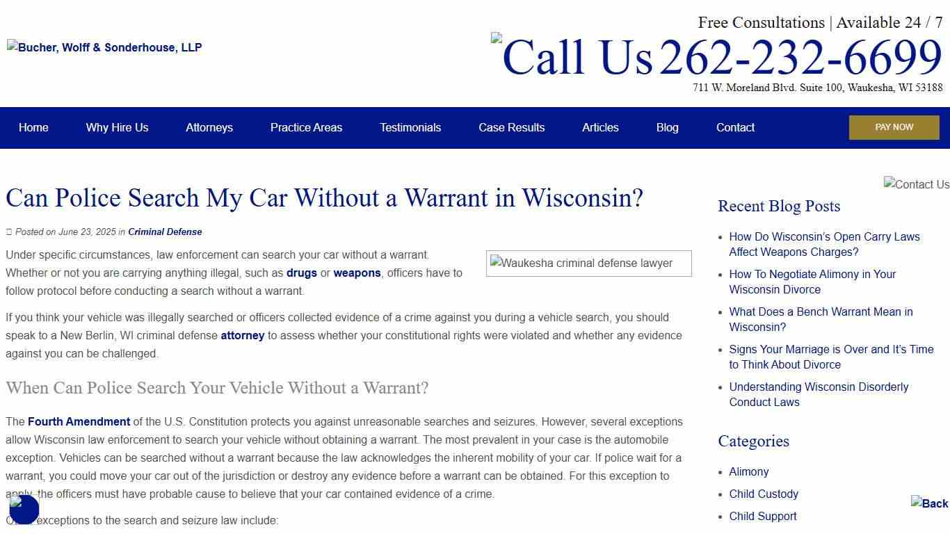 Car Searches Without a Warrant | Waukesha, WI Defense Lawyer